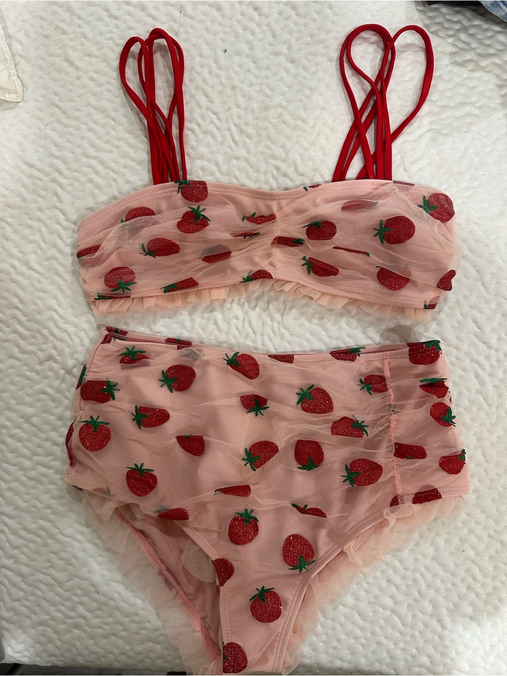 Coquette Cottagecore Strawberry Girl Vintage Ruffle Bikini